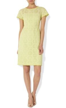 Hobbs London Pandora Lace Short Sleeve Sheath Dress Size 10 Yellow